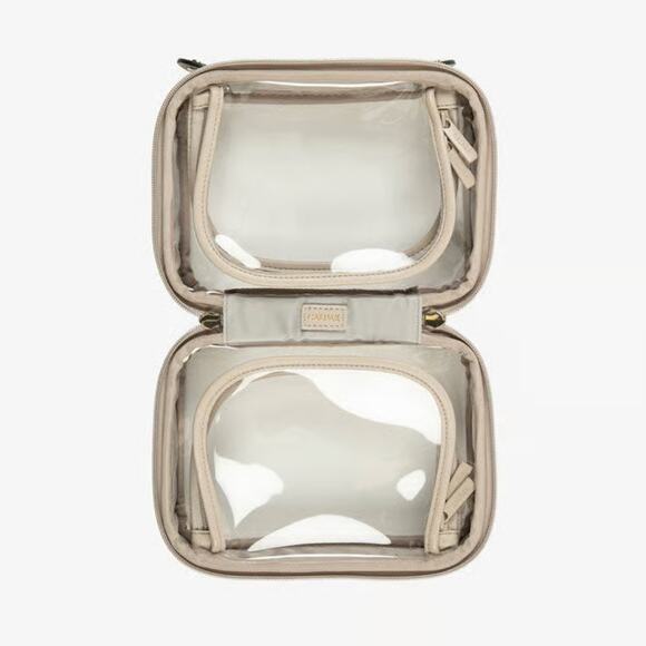 New CALPAK Mini Clear Cosmetics Case Stone with dust bag 8" x 6" x 4" - Picture 4 of 5